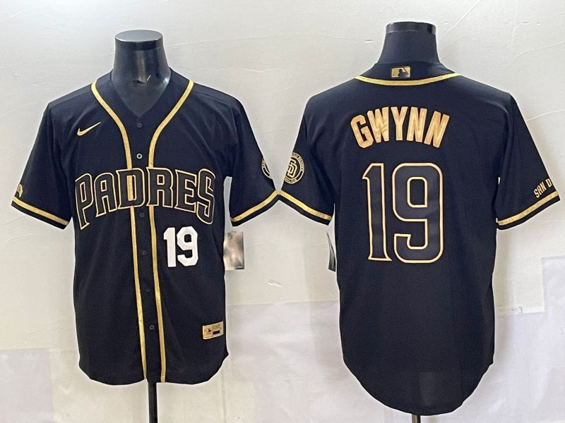 Men 2025 San Diego Padres #19 Gwynn Black Gold Throwback Nike MLB Jersey style 04->houston astros->MLB Jersey